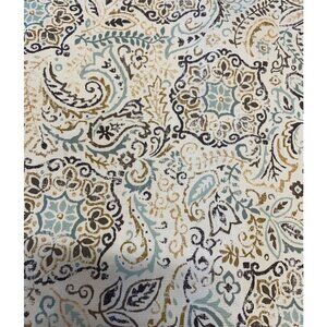 Bohemian Duck Cotton Fabric Paisley Floral Print 44" x 104" Beige/Teal/Brown